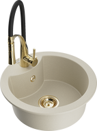 Mexen Diego Granitspüle 1-Becken mit Küchenarmatur Aster, Beige - 6512-69-73450-57-G