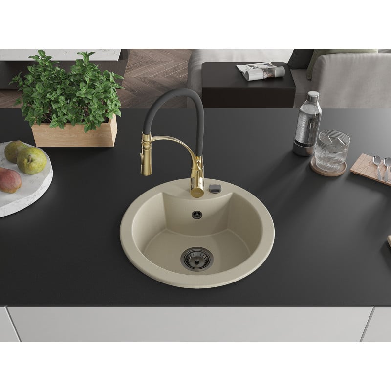 Mexen Diego Granitspüle 1-Becken mit Küchenarmatur Aster, beige - 6512-69-73450-57-B