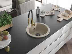 Mexen Diego Granitspüle 1-Becken mit Küchenarmatur Aster, beige - 6512-69-73450-57-B