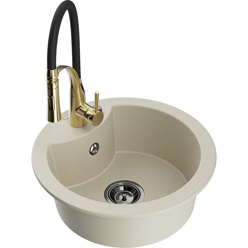 Mexen Diego Granit-Spüle 1-Becken mit Küchenarmatur Aster, beige - 6512-69-73450-57-B