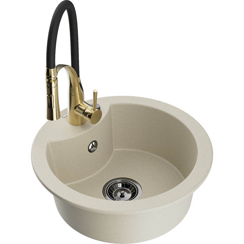 Mexen Diego Granitspüle 1-Becken mit Küchenarmatur Aster, beige - 6512-69-73450-57-B