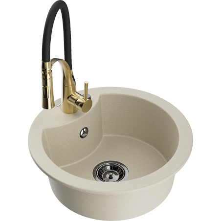 Mexen Diego Granit-Spüle 1-Becken mit Küchenarmatur Aster, beige - 6512-69-73450-57-B
