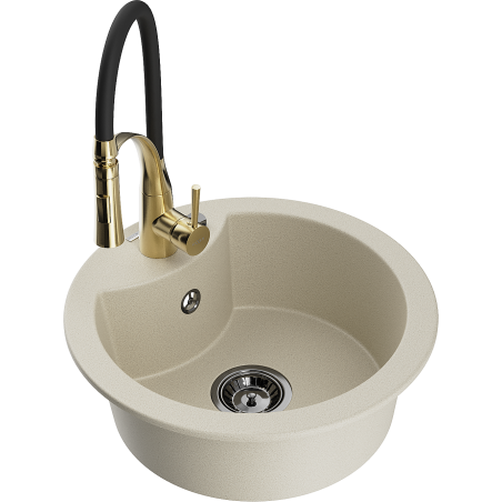 Mexen Diego Granitspüle 1-Becken mit Küchenarmatur Aster, beige - 6512-69-73450-57-B