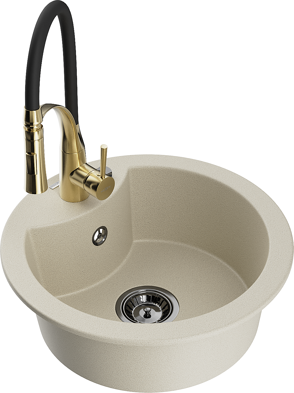 Mexen Diego 1-Becken-Granit-Spüle mit Mischbatterie Aster, Beige - 6512-69-73450-57-B