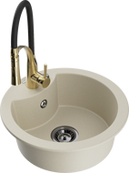 Mexen Diego Granit-Spüle 1-Becken mit Küchenarmatur Aster, beige - 6512-69-73450-57-B