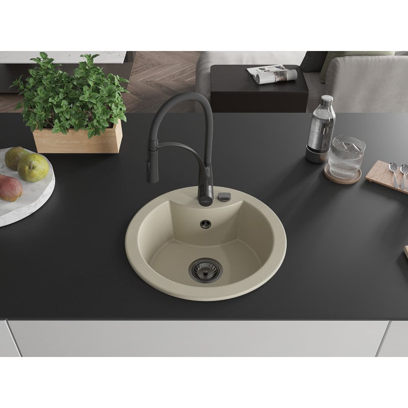 Mexen Diego Granitspüle 1-Becken mit Küchenarmatur Aster, beige - 6512-69-73450-70-B