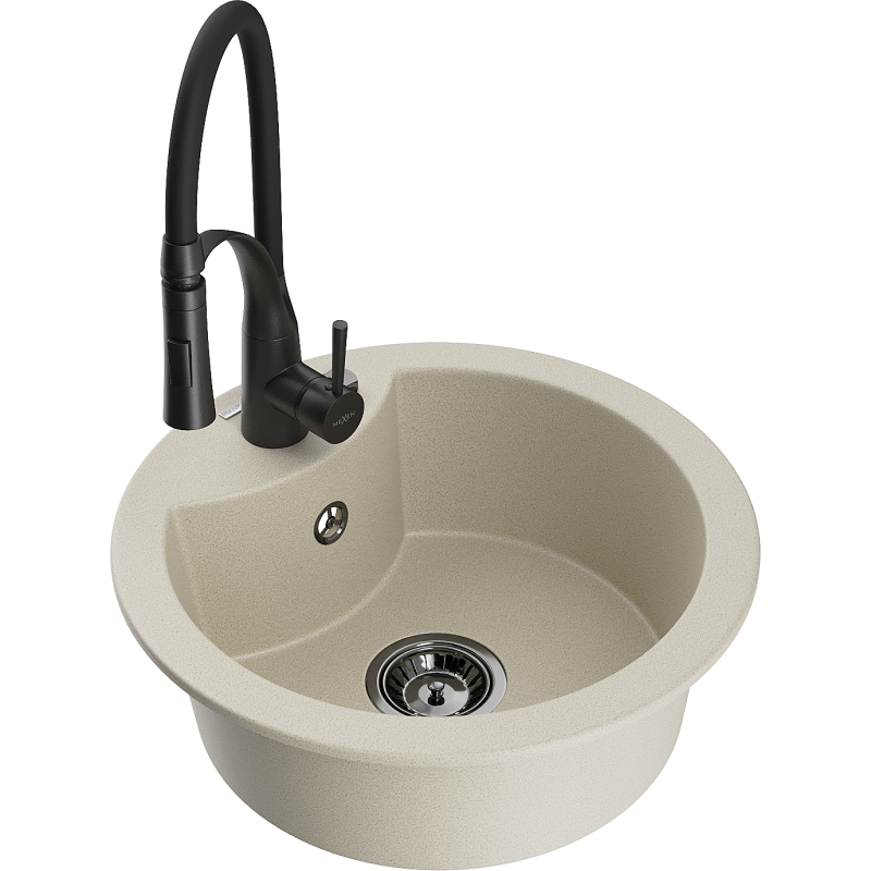 Mexen Diego Granitspüle 1-Becken mit Küchenarmatur Aster, beige - 6512-69-73450-70-B