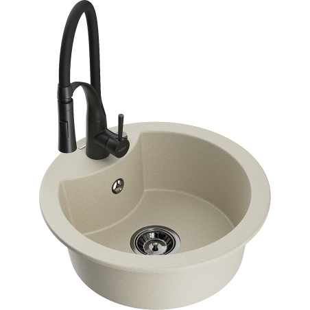 Mexen Diego Granitspüle 1-Becken mit Küchenarmatur Aster, beige - 6512-69-73450-70-B