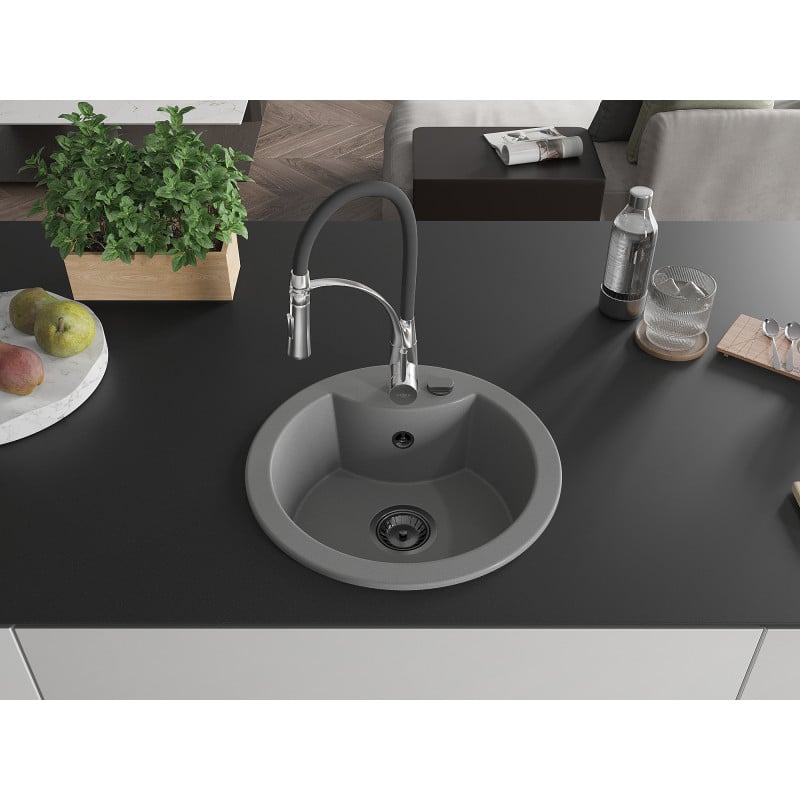 Mexen Diego Granitspüle 1-Becken mit Küchenarmatur Aster, grau - 6512-71-73450-07-B