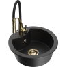 Mexen Diego Granitspüle 1-Becken mit Küchenarmatur Aster, schwarz/silber metallic - 6512-73-73450-57-G