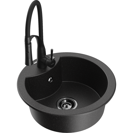 Mexen Diego Granitspüle 1-Becken mit Küchenarmatur Aster, schwarz/silber metallisch - 6512-73-73450-70-B