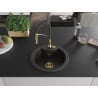 Mexen Diego Granitspüle 1-beckig mit Küchenarmatur Aster, schwarz/gold metallic - 6512-75-73450-57-G