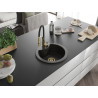 Mexen Diego Granitspüle 1-Becken mit Küchenarmatur Aster, schwarz/goldener Metallik - 6512-75-73450-57-G