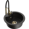 Mexen Diego Granitspüle 1-Becken mit Küchenarmatur Aster, schwarz/goldener Metallik - 6512-75-73450-57-G