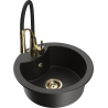 Mexen Diego Granitspüle 1-beckig mit Küchenarmatur Aster, schwarz/gold metallic - 6512-75-73450-57-G