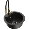 Mexen Diego Granitspüle 1-Becken mit Küchenarmatur Aster, schwarz/gold metallic - 6512-75-73450-57-B