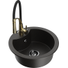 Mexen Diego granitspüle 1-becken mit küchenarmatur Aster, schwarz/gold metallik - 6512-75-73450-57-B