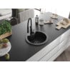 Mexen Diego Granitspüle 1-Becken mit Küchenarmatur Aster, schwarz - 6512-77-73450-70-B