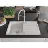 Mexen Bruno Granitspüle mit 1 Becken, Abtropffläche und Küchenarmatur Aster, Weiß - 6513-20-73450-02
