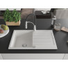 Mexen Bruno Granitspüle 1-Becken mit Abtropffläche und Küchenarmatur Aster, weiß - 6513-20-73450-07