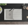 Mexen Bruno Granitspüle 1-Becken mit Abtropffläche und Küchenarmatur Aster, weiß - 6513-20-73450-07
