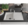 Mexen Bruno Granitspüle 1-Becken mit Abtropffläche und Küchenarmatur Aster, weiß - 6513-20-73450-07-B