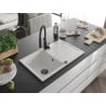 Mexen Bruno Granitspüle 1-Becken mit Abtropffläche und Küchenarmatur Aster, weiß - 6513-20-73450-70-B