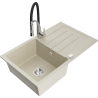 Mexen Bruno Granitspüle 1-beckig mit Abtropffläche und Küchenarmatur Aster, beige - 6513-69-73450-07