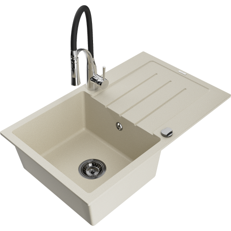 Mexen Bruno Granitspüle 1-beckig mit Abtropffläche und Küchenarmatur Aster, beige - 6513-69-73450-07-B