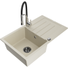 Mexen Bruno Granitspüle 1-beckig mit Abtropffläche und Küchenarmatur Aster, beige - 6513-69-73450-07-B