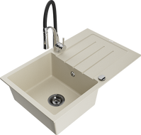 Mexen Bruno Granitspüle 1-Becken mit Abtropffläche und Küchenarmatur Aster, beige - 6513-69-73450-07-B