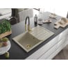 Mexen Bruno Einbauspüle aus Granit 1-beckig mit Abtropffläche und Küchenarmatur Aster, beige - 6513-69-73450-57-G