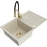 Mexen Bruno Granitspüle 1-Becken mit Abtropffläche und Küchenarmatur Aster, beige - 6513-69-73450-57-G