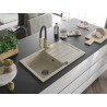 Mexen Bruno Granitspüle 1-Becken mit Abtropffläche und Küchenarmatur Aster, beige - 6513-69-73450-57-B