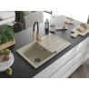 Mexen Bruno Granitspüle 1-beckig mit Abtropffläche und Küchenarmatur Aster, beige - 6513-69-73450-57-B