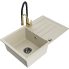 Mexen Bruno Granitspüle 1-Becken mit Abtropffläche und Küchenarmatur Aster, beige - 6513-69-73450-57-B