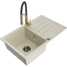 Mexen Bruno Granitspüle 1-beckig mit Abtropffläche und Küchenarmatur Aster, beige - 6513-69-73450-57-B