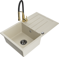 Mexen Bruno Granitspüle 1-Becken mit Abtropffläche und Küchenarmatur Aster, beige - 6513-69-73450-57-B