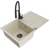 Mexen Bruno Granitspüle 1-Becken mit Abtropffläche und Küchenarmatur Aster, beige - 6513-69-73450-70-B