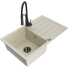 Mexen Bruno Granitspüle 1-beckig mit Abtropffläche und Küchenarmatur Aster, beige - 6513-69-73450-70-B