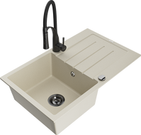 Mexen Bruno Granitspüle 1-beckig mit Abtropffläche und Küchenarmatur Aster, beige - 6513-69-73450-70-B