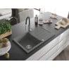 Mexen Bruno Granitspüle 1-Becken mit Abtropffläche und Küchenarmatur Aster, grau - 6513-71-73450-07