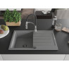 Mexen Bruno Granitspüle 1-Kammer mit Abtropffläche und Küchenarmatur Aster, grau - 6513-71-73450-07-B