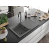 Mexen Bruno Granitspüle 1-beckig mit Abtropffläche und Küchenarmatur Aster, grau - 6513-71-73450-07-B