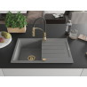 Mexen Bruno Granitspüle 1-Becken mit Abtropffläche und Küchenarmatur Aster, grau - 6513-71-73450-57-G