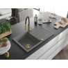 Mexen Bruno Granitspüle 1-Becken mit Abtropffläche und Küchenarmatur Aster, grau - 6513-71-73450-57-G