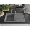 Mexen Bruno 1-beckiges Granitspülbecken mit Abtropffläche und Küchenarmatur Aster, grau - 6513-71-73450-57-B