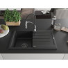 Mexen Bruno Granitspüle mit 1 Becken, Abtropffläche und Küchenarmatur Aster, schwarz/silber metallic - 6513-73-73450-07-B