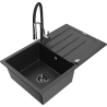 Mexen Bruno Granitspüle mit 1 Becken, Abtropffläche und Küchenarmatur Aster, schwarz/silber metallic - 6513-73-73450-07-B
