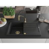 Mexen Bruno Granitspüle 1-Becken mit Abtropffläche und Küchenarmatur Aster, schwarz/silber Metallic - 6513-73-73450-57-G